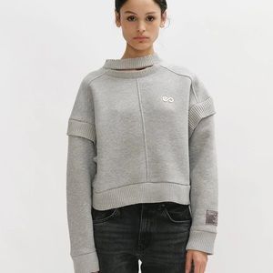 NEW NWT Each X other paris Crewneck Sweatshirt with Cut Out Collar and Ruffles S